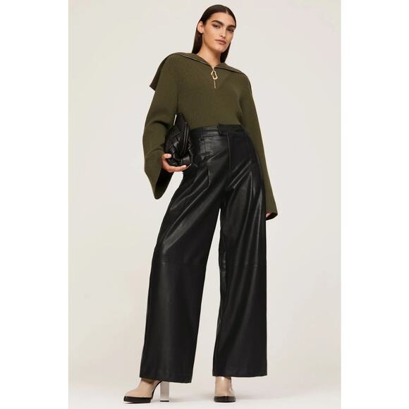 RTR Line and Dot Sz L Black Mika Faux Leather Wide cargo Leg High Waisted Pants - Picture 1 of 11